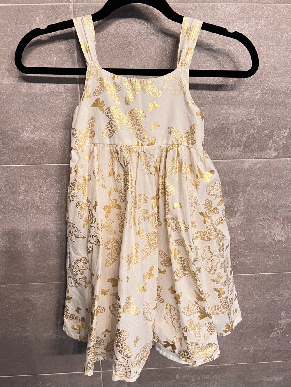 Girls Cream Dress with Gold Butterfly Print